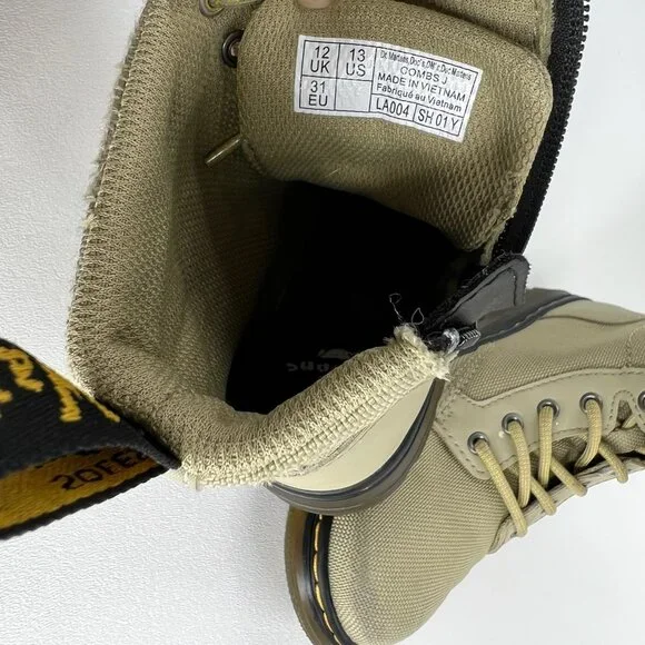Dr. Martens Youth Combat Boots Size 13 Lace Up Side Zip Beige Canvas - Picture 11 of 13